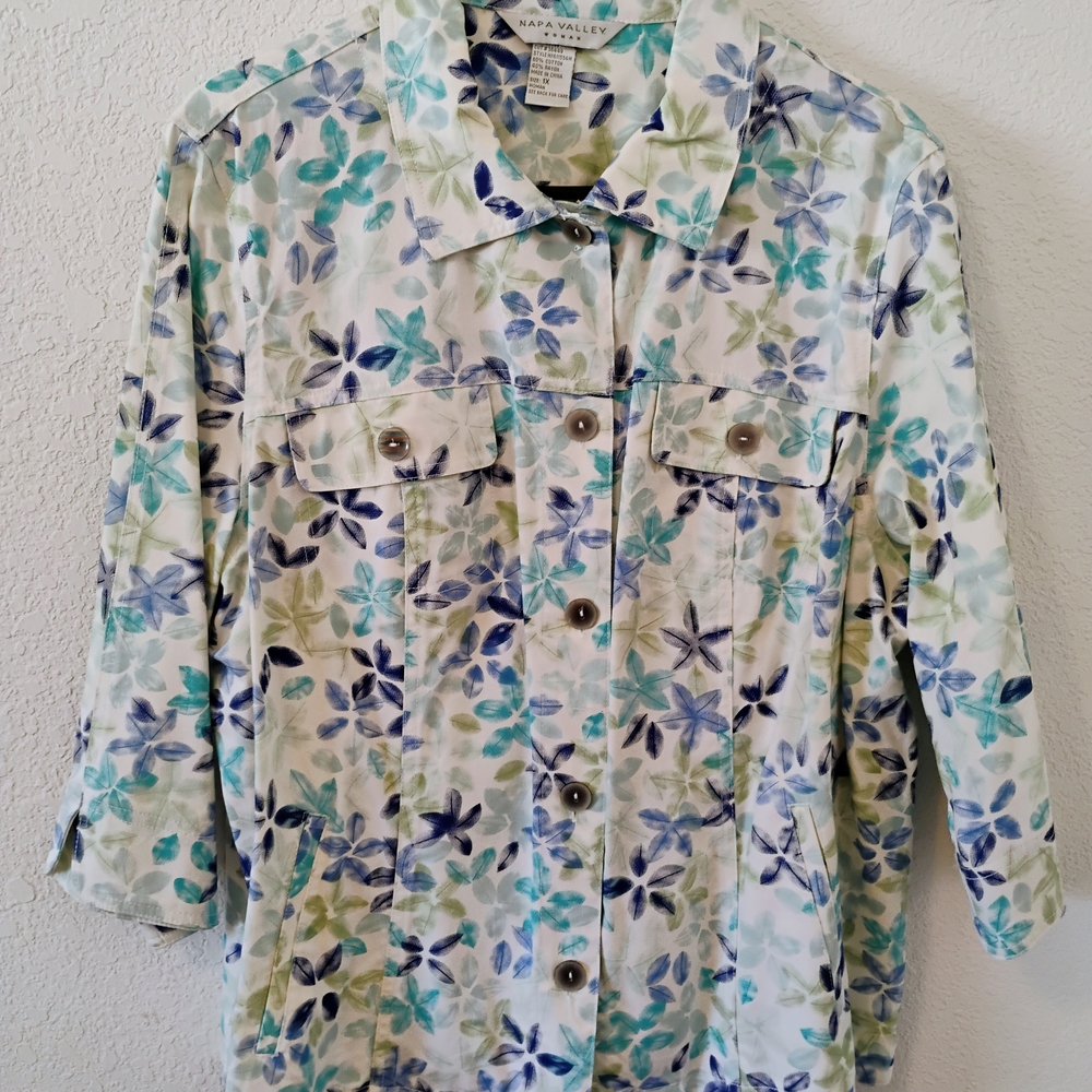 Women's Floral Jean Jacket - Blue and Green